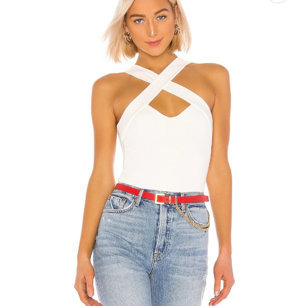Superdown white bodysuit. Crisscross neck. Barely worn.